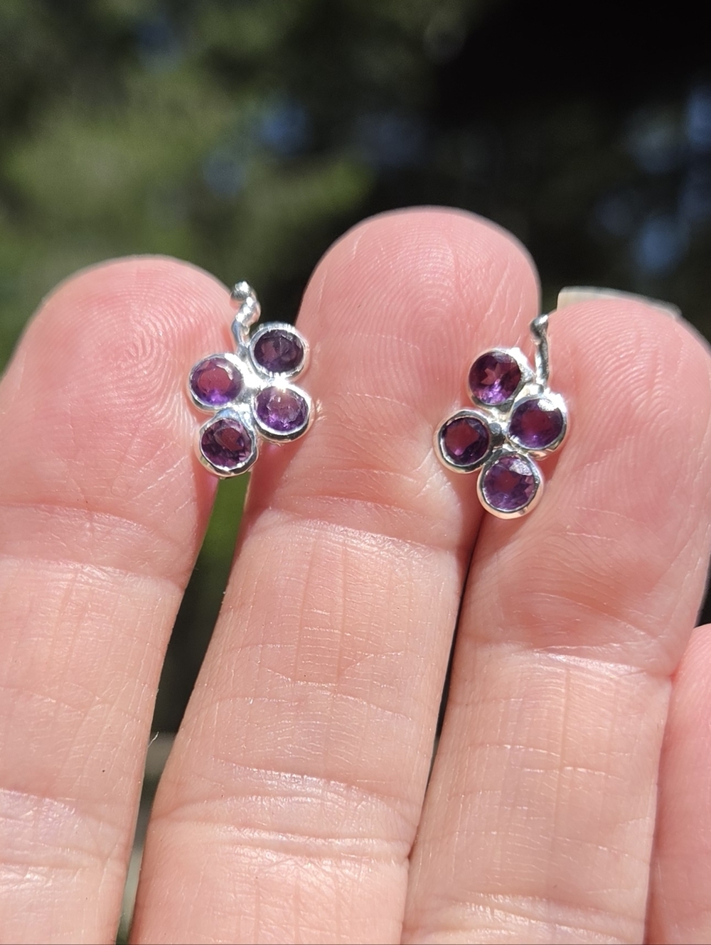 Amethyst Sterling Grape Cluster Earrings - Picture 5 of 9